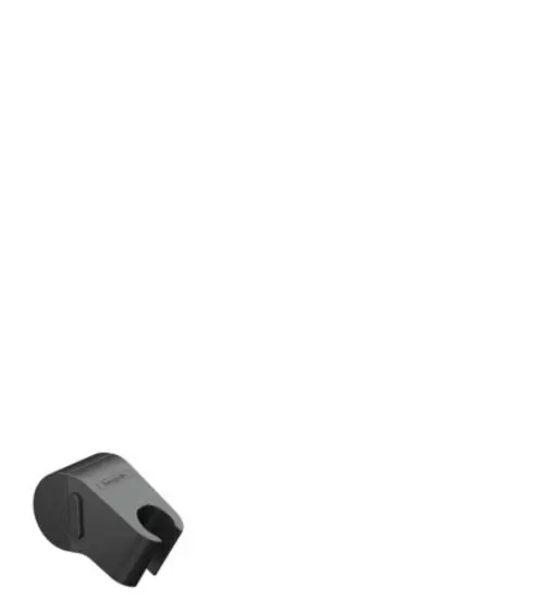 Schwarze Halterung von Hansgrohe zur Wandmontage für eine Handbrause, mit einem Ausschnitt zur Befestigung und einem stabilen Stand.